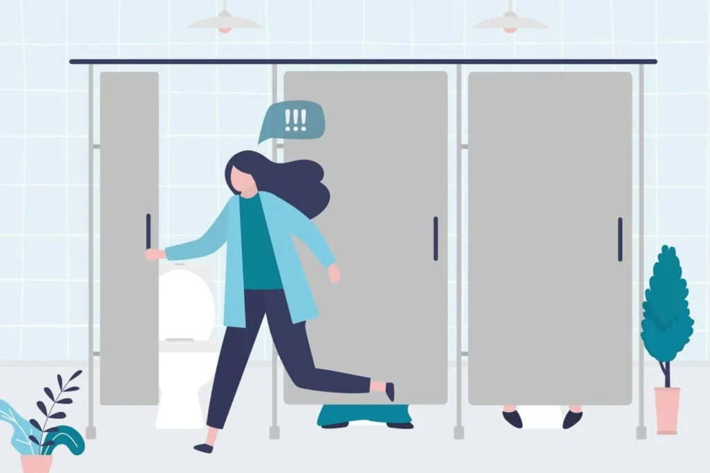 graphic of Urine incontinence Northwich woman running to the toilet.