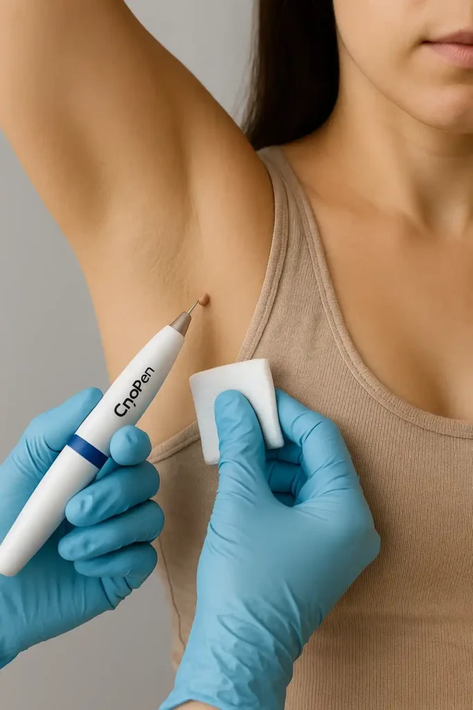 woman having cryopen to remove underarm skin tags Northwich